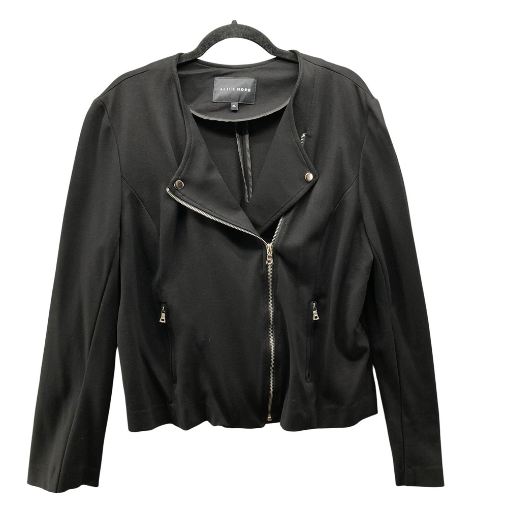 Alice Hope Knit Moto Jacket Womens XL Black Zip Stretch Ponte Zip Pockets